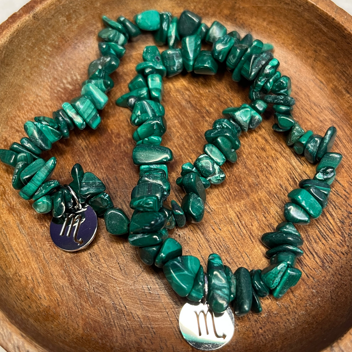 Malachite Chip Bracelet w/ Scorpio Charm