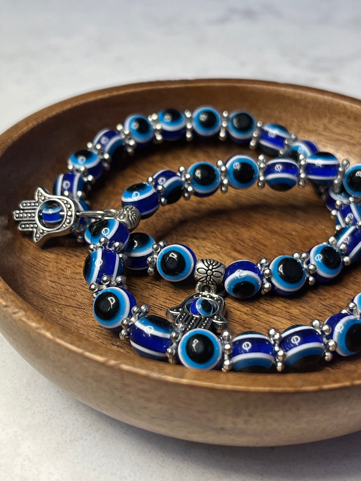 Evil Eye Bead & Hamsa Charm Bracelet